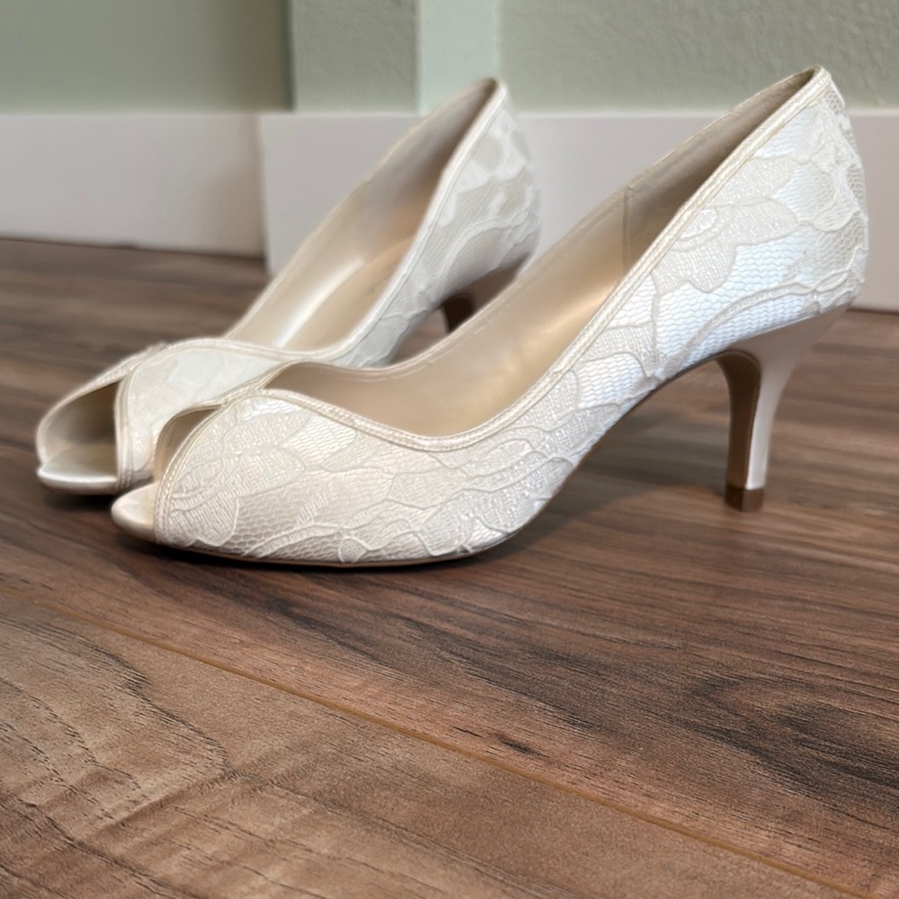 Ivory Lace Peep-Toe Heels